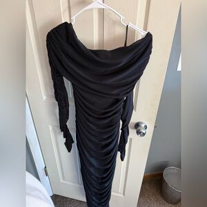SHEIN Black Strapless Ruched Bardot Maxi Dress